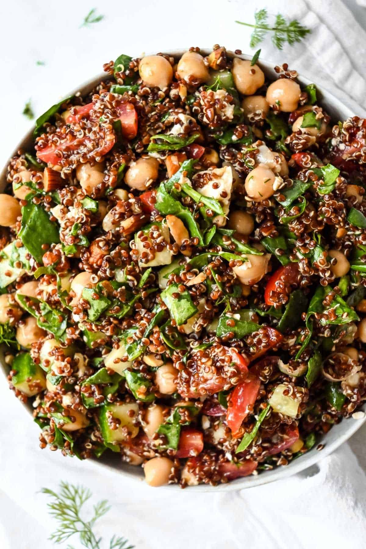 bowl of quinoa spinach salad