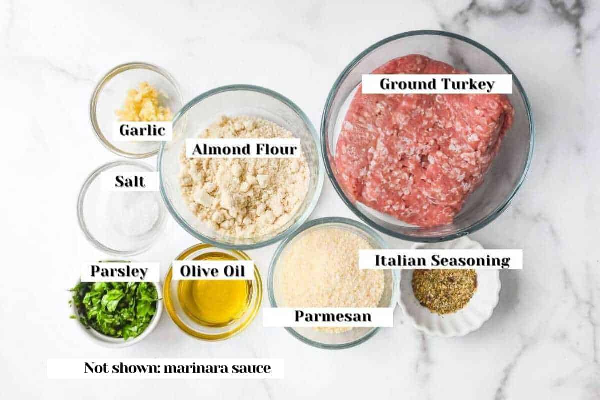 labeled ingredients shot of meatball subs.