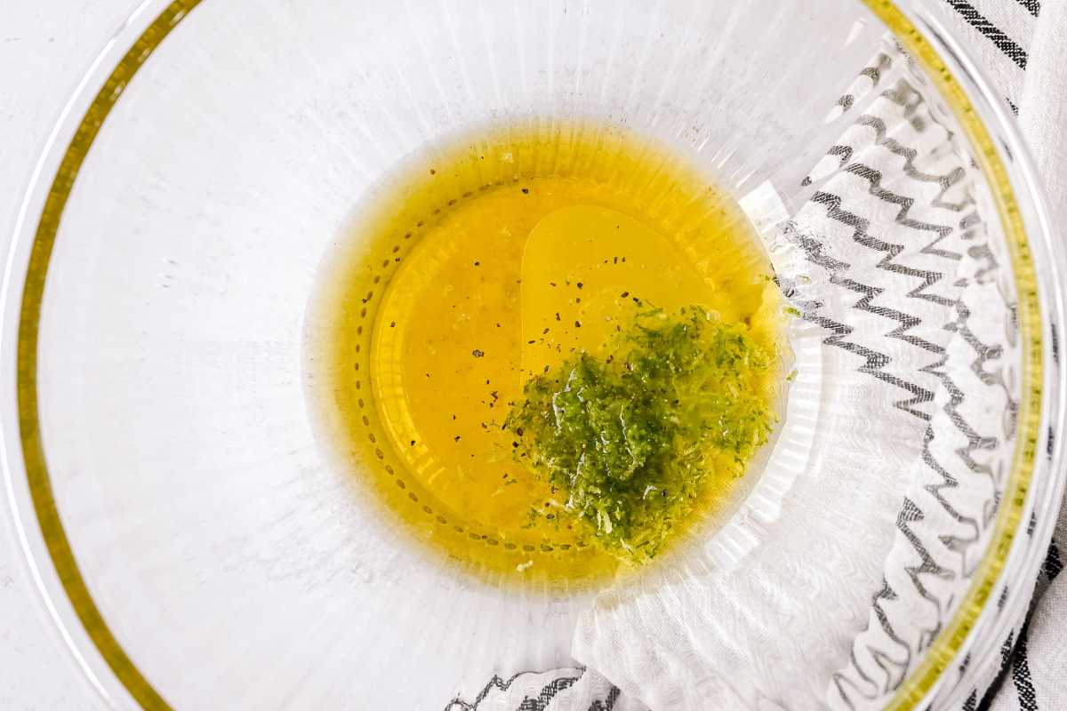 lime vinaigrette ingredients in a glass bowl.