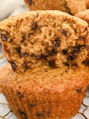 close up bite shot of the inside of a chocolate chip cookie muffin.