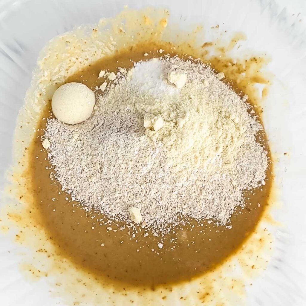 dry muffin ingredients in a large mixing bowl.